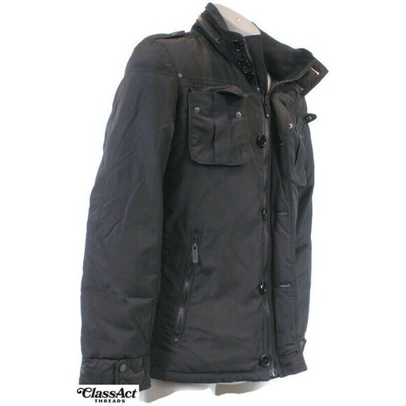 Black Rivet Coat Men’s Solid Black Polyester Winter Jacket Sz M - Picture 1 of 8
